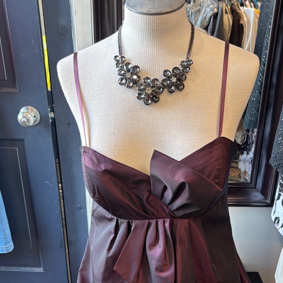 Max & Cleo Strapless Burgundy Party Dress with Bow Detail - Picture 11 of 13